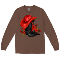 Chestnut valentines day cowboy boots red  and roses Long Sleeve Tee - AdoDesignShop