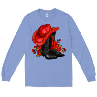 Colony Blue valentines day cowboy boots red  and roses Long Sleeve Tee - AdoDesignShop