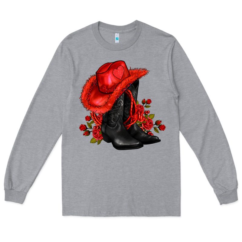 Valentines Day Cowboy Boots Red  And Roses Long Sleeve Tee by AdoDesignShop | Teevron