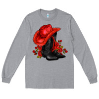 Heather Grey valentines day cowboy boots red  and roses Long Sleeve Tee - AdoDesignShop