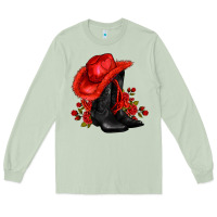 Matcha valentines day cowboy boots red  and roses Long Sleeve Tee - AdoDesignShop