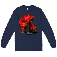 Navy valentines day cowboy boots red  and roses Long Sleeve Tee - AdoDesignShop