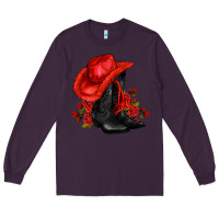 Plum valentines day cowboy boots red  and roses Long Sleeve Tee - AdoDesignShop
