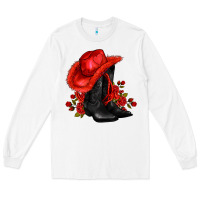 White valentines day cowboy boots red  and roses Long Sleeve Tee - AdoDesignShop
