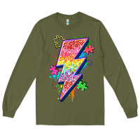 Army Green lightning bolt autism Long Sleeve Tee - Zillion Design Studio