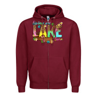 Burgundy living on lake time Zipper Hoodie - texasbilliewilder