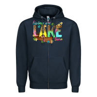 Navy living on lake time Zipper Hoodie - texasbilliewilder