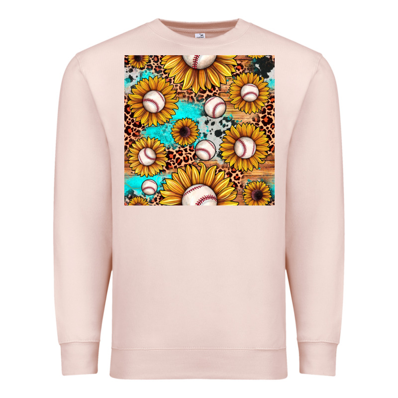Baseball Leopard Turquoise Sunflower Seamless Pattern Premium Sweatshirt by JahusDesignShop | Teevron