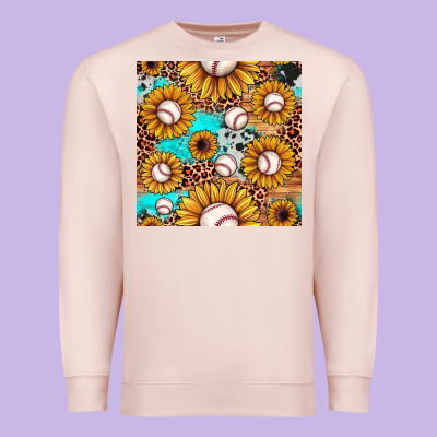 Baseball Leopard Turquoise Sunflower Seamless Pattern Premium Sweatshirt Designed By Jahusdesignshop
