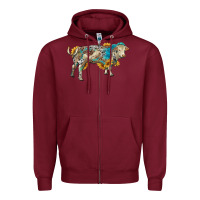 Burgundy charolais bull with sunflowers and gemstone western patterns Zipper Hoodie - RanaPortraitStore