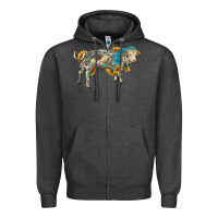 Charcoal Heather charolais bull with sunflowers and gemstone western patterns Zipper Hoodie - RanaPortraitStore