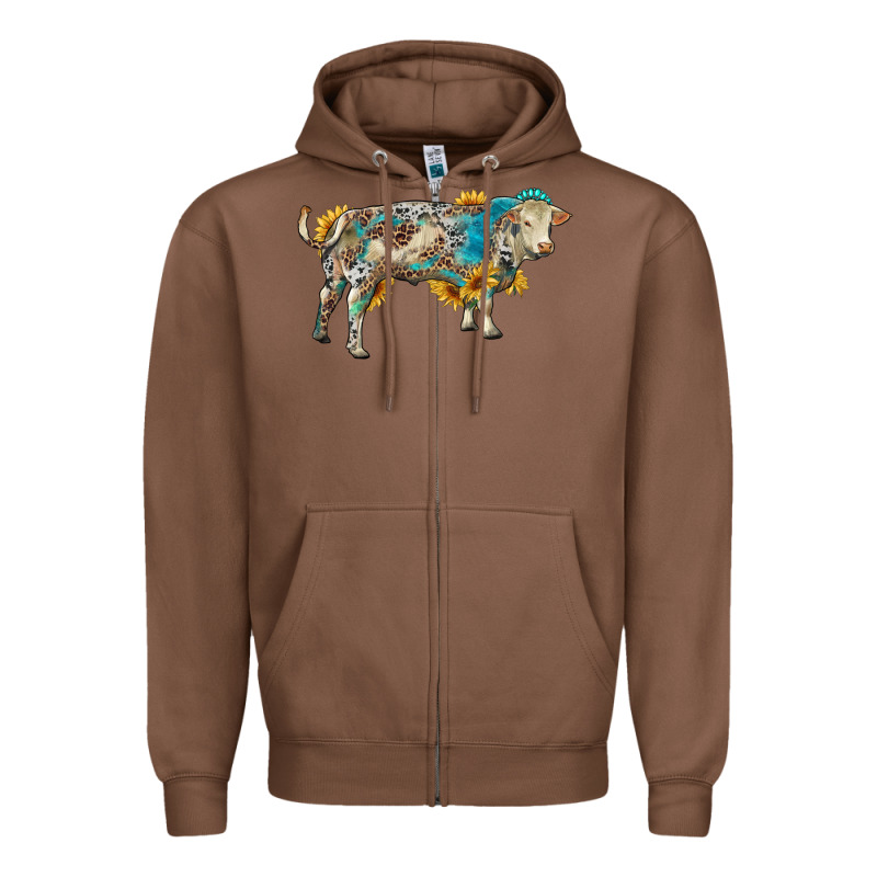 Charolais Bull With Sunflowers And Gemstone Western Patterns Zipper Hoodie by RanaPortraitStore | Teevron