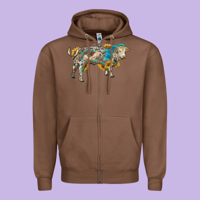 Charolais Bull With Sunflowers And Gemstone Western Patterns Zipper Hoodie Designed By Ranaportraitstore