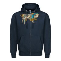 Navy charolais bull with sunflowers and gemstone western patterns Zipper Hoodie - RanaPortraitStore