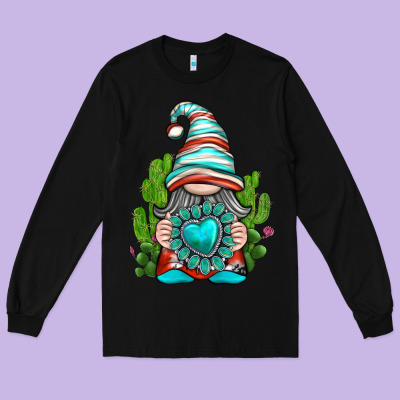 Long Sleeve Tee western gnome with turquoise gemstone