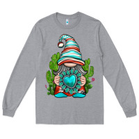 Heather Grey western gnome with turquoise gemstone Long Sleeve Tee - texasbilliewilder