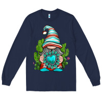 Navy western gnome with turquoise gemstone Long Sleeve Tee - texasbilliewilder