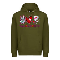 Army Green Peace Love Nurse Premium Hoodie - RanaPortraitStore