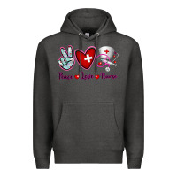 Charcoal Heather Peace Love Nurse Premium Hoodie - RanaPortraitStore