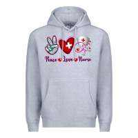 Heather Grey Peace Love Nurse Premium Hoodie - RanaPortraitStore