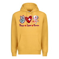 Mustard Peace Love Nurse Premium Hoodie - RanaPortraitStore