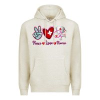 Oatmeal Heather Peace Love Nurse Premium Hoodie - RanaPortraitStore