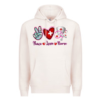 Pale Pink Peace Love Nurse Premium Hoodie - RanaPortraitStore