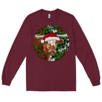 Burgundy Longhorn Cow Christmas Long Sleeve Tee - RanaPortraitStore