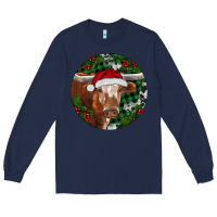 Navy Longhorn Cow Christmas Long Sleeve Tee - RanaPortraitStore