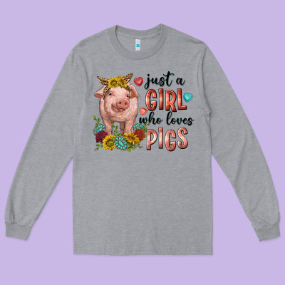 Long Sleeve Tee western just girl who loves pigs