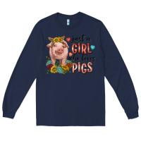 Navy western just girl who loves pigs Long Sleeve Tee - texasbilliewilder