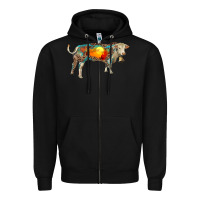 Black charolais bull with desert and leopard Zipper Hoodie - RanaPortraitStore