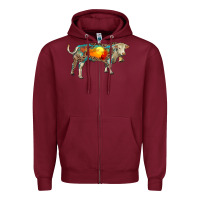 Burgundy charolais bull with desert and leopard Zipper Hoodie - RanaPortraitStore