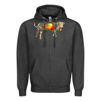 Charcoal Heather charolais bull with desert and leopard Zipper Hoodie - RanaPortraitStore