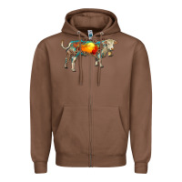 Chestnut charolais bull with desert and leopard Zipper Hoodie - RanaPortraitStore