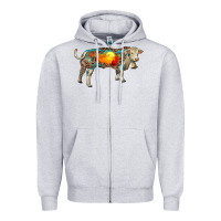 Heather Grey charolais bull with desert and leopard Zipper Hoodie - RanaPortraitStore