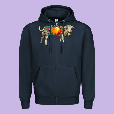 Charolais Bull With Desert And Leopard Zipper Hoodie Designed By Ranaportraitstore