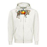 Oatmeal Heather charolais bull with desert and leopard Zipper Hoodie - RanaPortraitStore