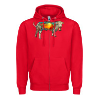 Red charolais bull with desert and leopard Zipper Hoodie - RanaPortraitStore