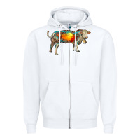 White charolais bull with desert and leopard Zipper Hoodie - RanaPortraitStore
