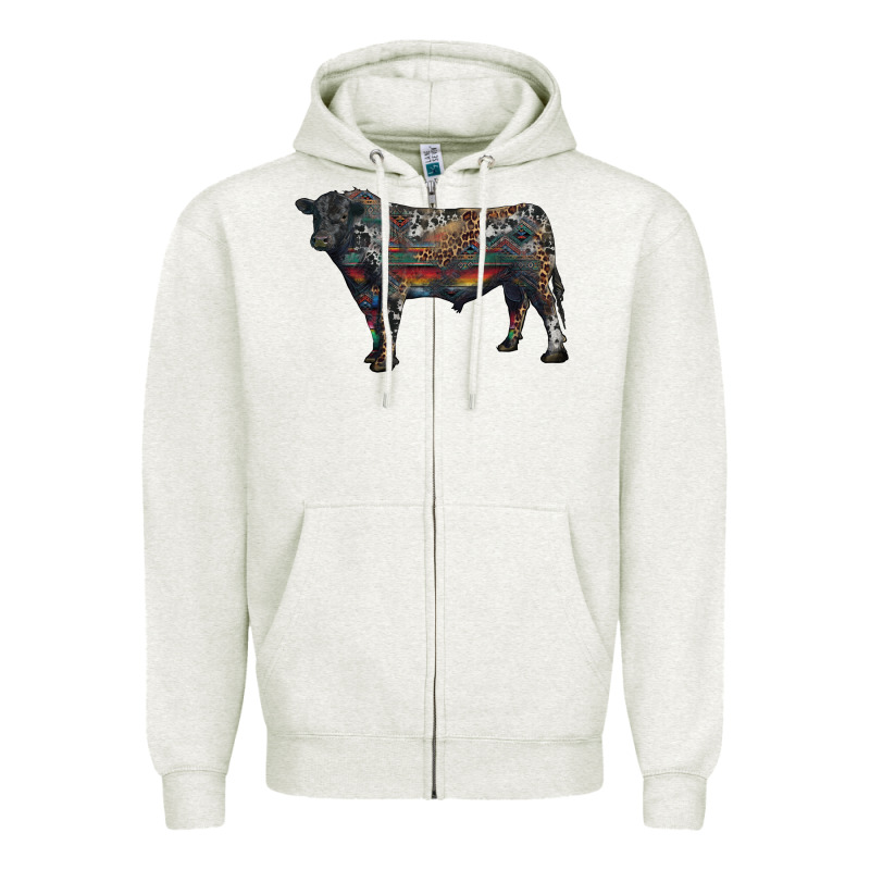 Black Angus Bull With Western Patterns Zipper Hoodie by RanaPortraitStore | Teevron
