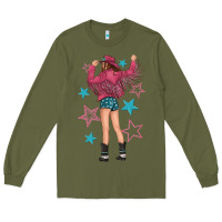Army Green western pink with stars and cowgirl Long Sleeve Tee - texasbilliewilder