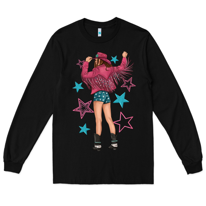Western Pink With Stars And Cowgirl Long Sleeve Tee by texasbilliewilder | Teevron