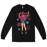Black western pink with stars and cowgirl Long Sleeve Tee - texasbilliewilder