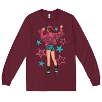 Burgundy western pink with stars and cowgirl Long Sleeve Tee - texasbilliewilder