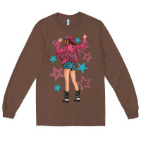 Chestnut western pink with stars and cowgirl Long Sleeve Tee - texasbilliewilder