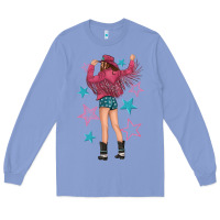 Colony Blue western pink with stars and cowgirl Long Sleeve Tee - texasbilliewilder
