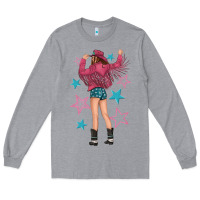 Heather Grey western pink with stars and cowgirl Long Sleeve Tee - texasbilliewilder