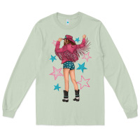 Matcha western pink with stars and cowgirl Long Sleeve Tee - texasbilliewilder