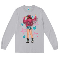 Moon Dust western pink with stars and cowgirl Long Sleeve Tee - texasbilliewilder